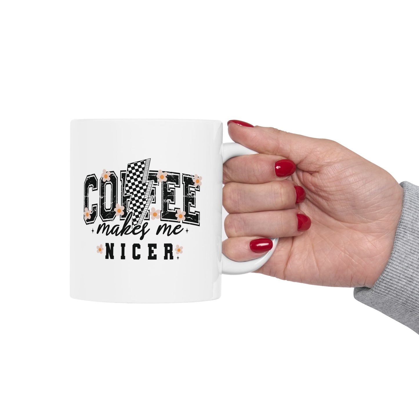Kaffee macht mich netter – Weiße Tasse (11oz/15oz)