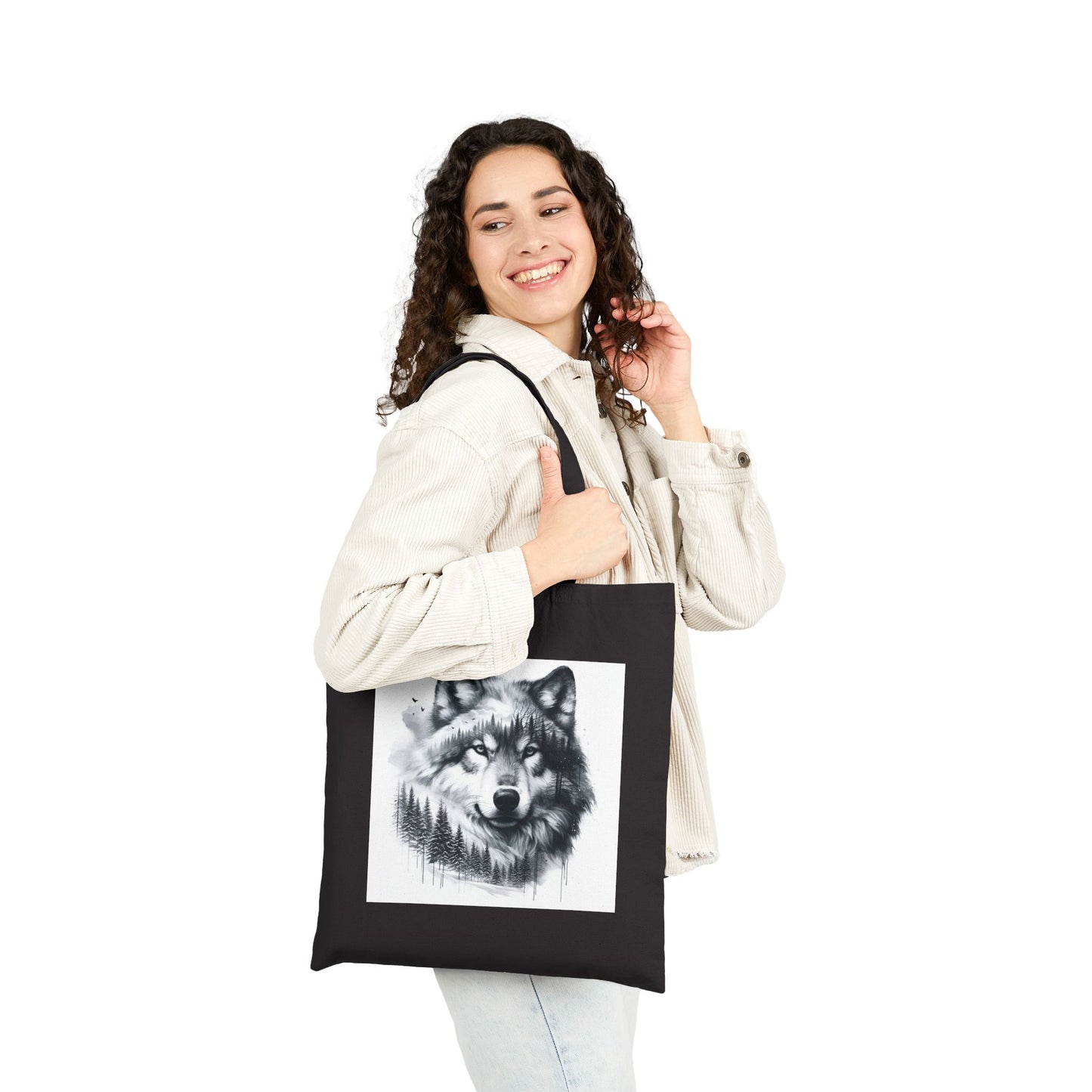 Monochromer Wildniswolf - Canvas Tragetasche (2 Farben)