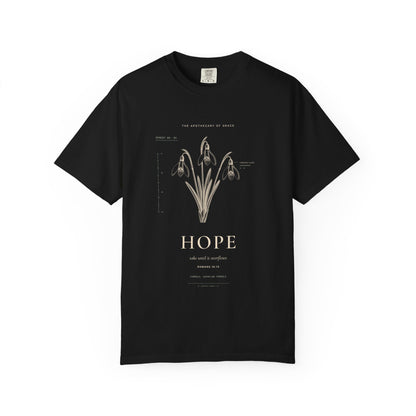 Hope - Vintage Botanical Scripture Unisex T-Shirt, Romans 15:13 Bible Verse Tee, Christian Gift for Long Waits, Editorial Faith Apparel