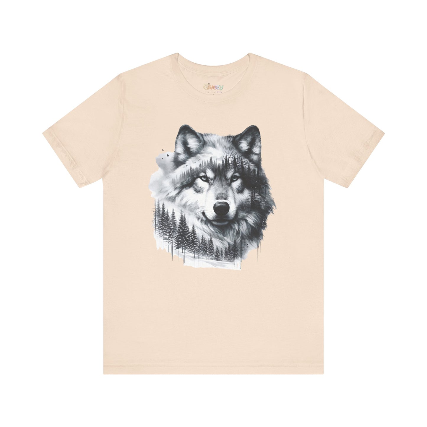 Monochromer Wolf Wald Unisex Grafik T-Shirt