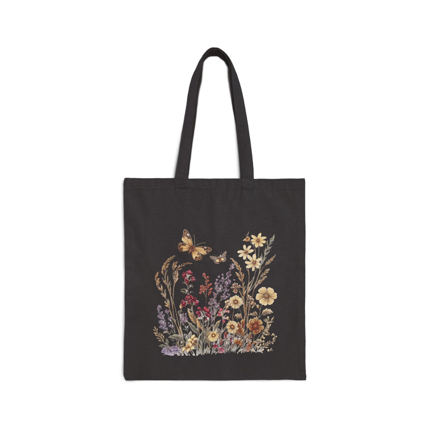 Goldene Wildblume & Schmetterling – Einkaufstasche aus Segeltuch (2 Farben)