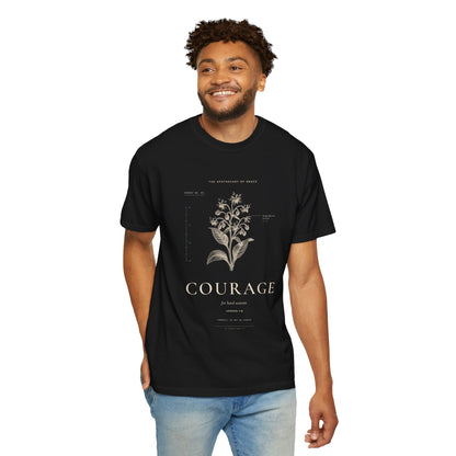 Courage - Vintage Botanical Scripture Unisex T-Shirt, Joshua 1:9 Bible Verse Tee, Christian Gift for Hard Times, Editorial Faith Apparel