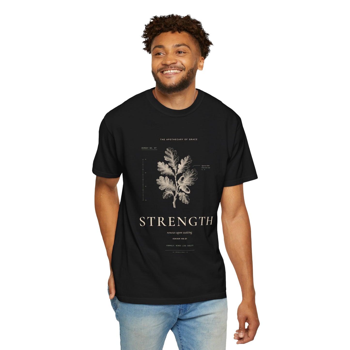 Strength - Vintage Botanical Scripture Unisex T-Shirt, Isaiah 40:31 Bible Verse Tee, Christian Gift for Caregivers, Editorial Faith Apparel