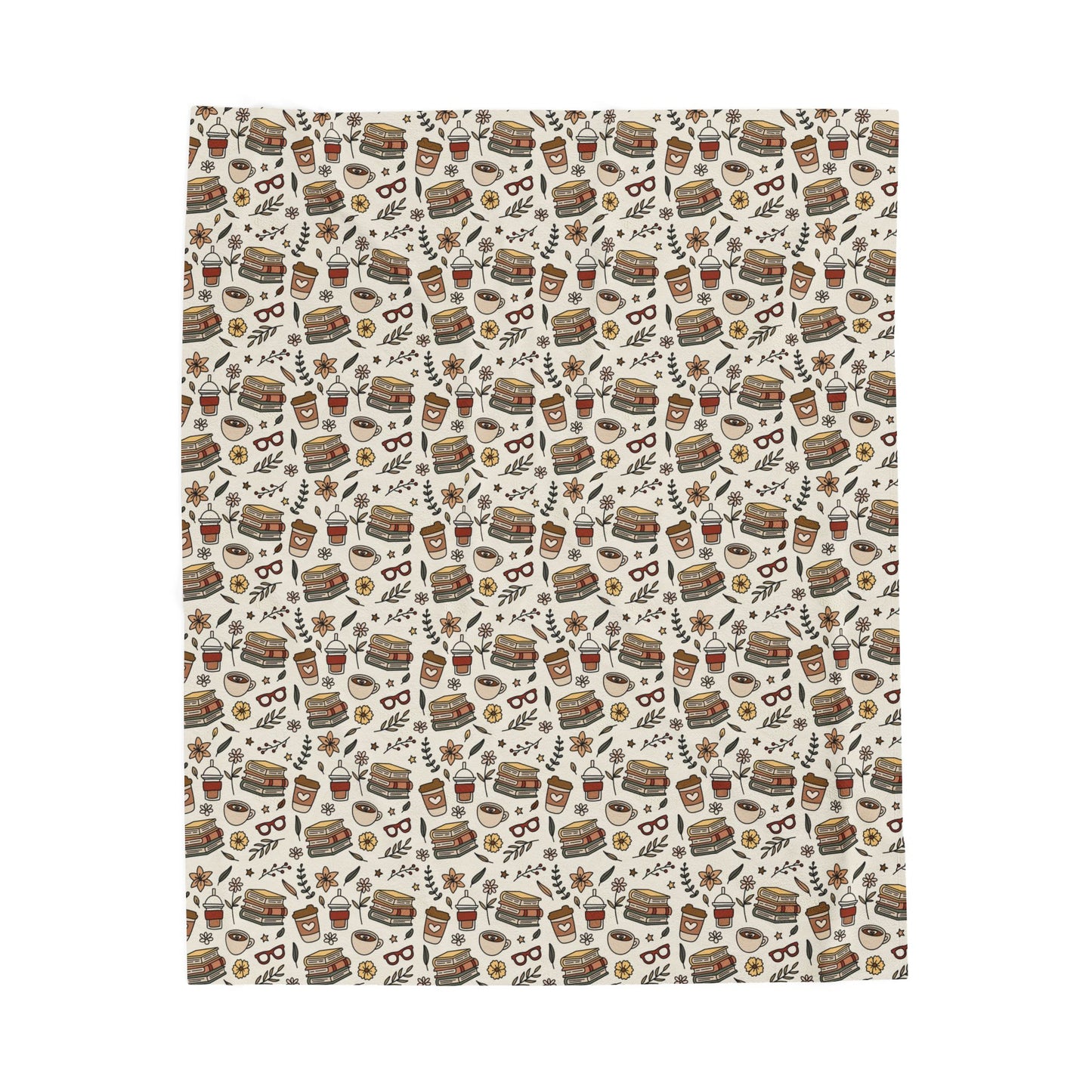 Books and Coffee Doodle Velveteen Throw Blanket