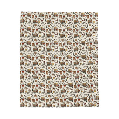 Books and Coffee Doodle Velveteen Throw Blanket