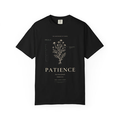 Patience - Vintage Botanical Scripture Unisex T-Shirt, Romans 12:12 Bible Verse Tee, Christian Gift for Waiting, Editorial Faith Apparel