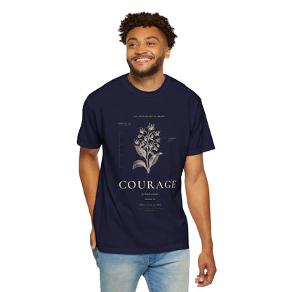 Courage - Vintage Botanical Scripture Unisex T-Shirt, Joshua 1:9 Bible Verse Tee, Christian Gift for Hard Times, Editorial Faith Apparel