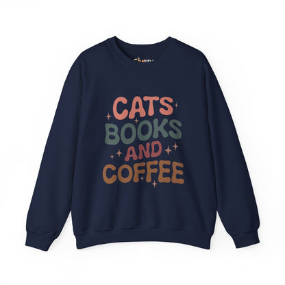 Katzen, Bücher und Kaffee Rundhals-Sweatshirt
