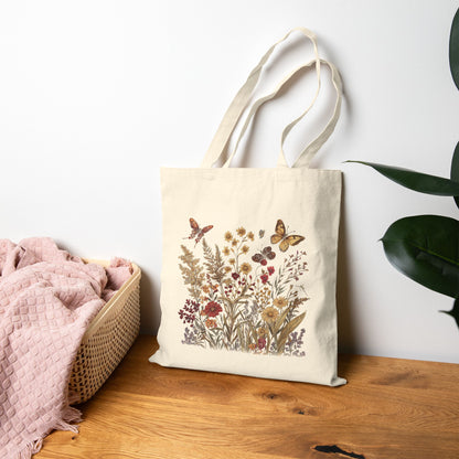 Wildblume & Schmetterling – Canvas-Einkaufstasche (2 Farben)