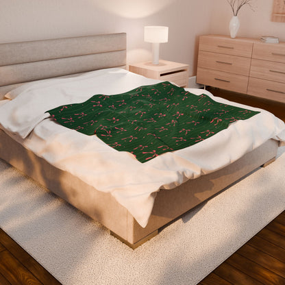 Pink Bows on Evergreen Velveteen Throw Blanket