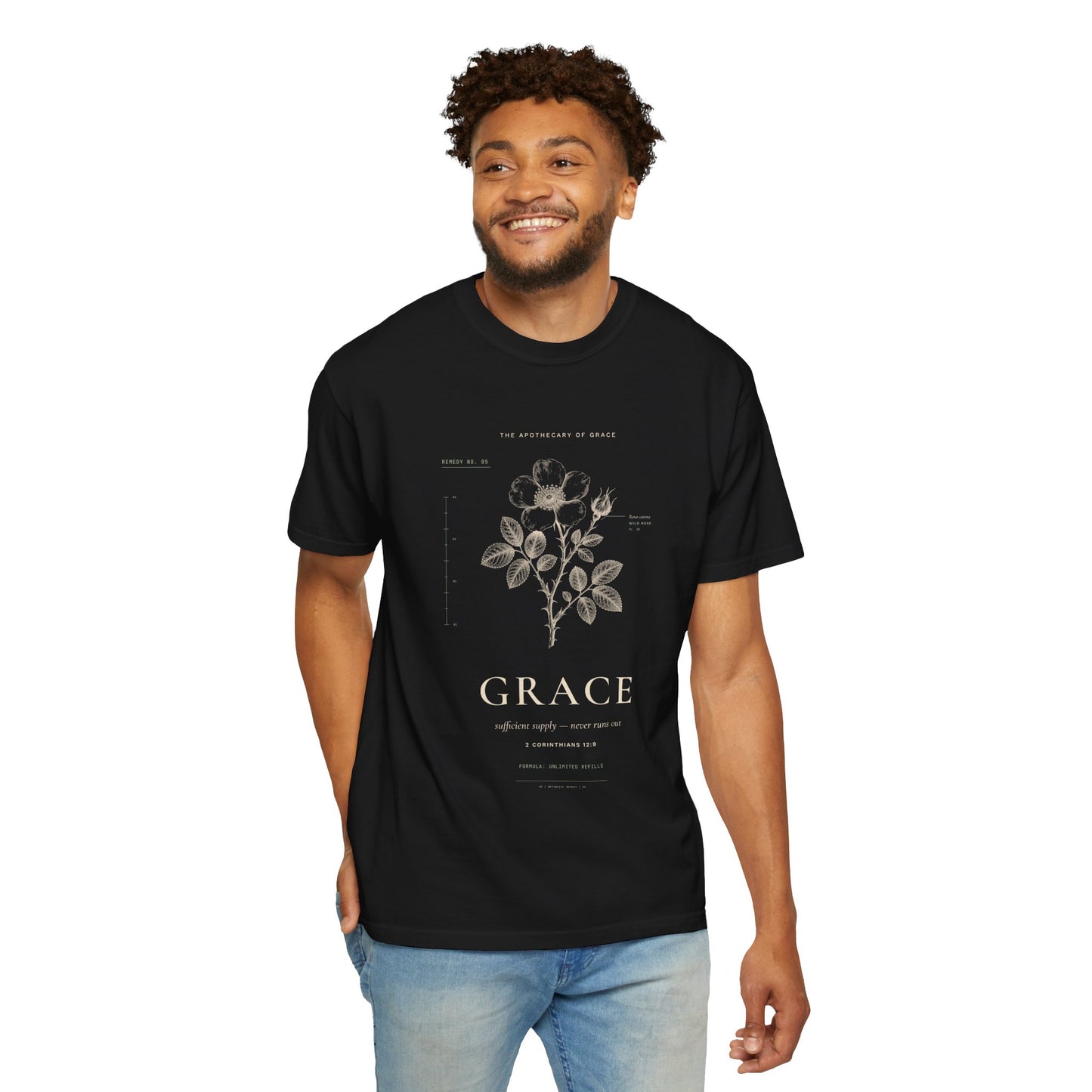 Grace - Vintage Botanical Scripture Unisex T-Shirt, 2 Corinthians 12:9 Bible Verse Tee, Christian Gift for Recovery, Editorial Faith Apparel