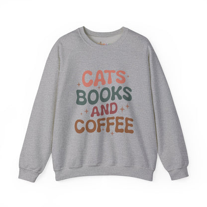 Katzen, Bücher und Kaffee Rundhals-Sweatshirt