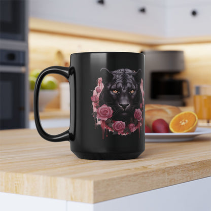 Panther Rose – Schwarze Tasse (325ml/444ml)