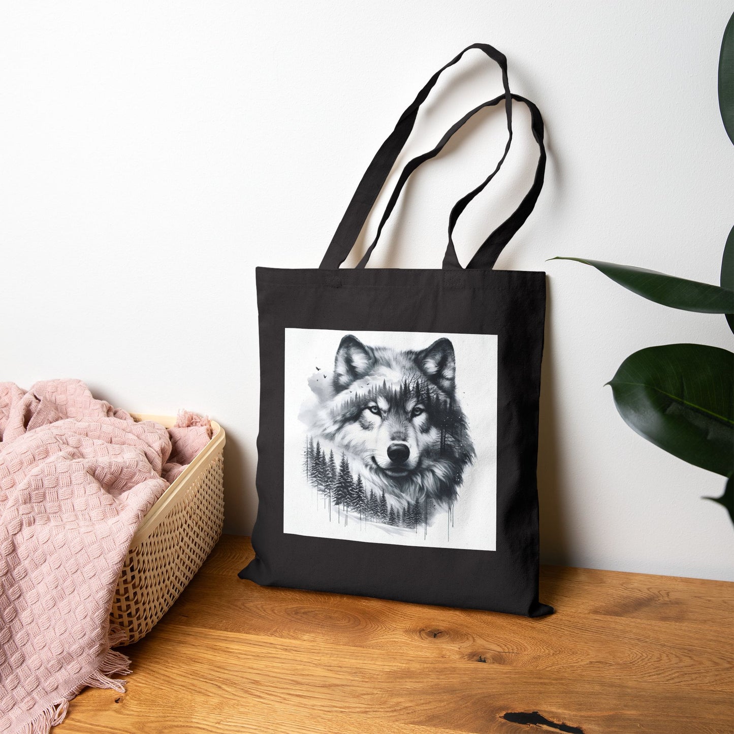 Monochromer Wildniswolf - Canvas Tragetasche (2 Farben)