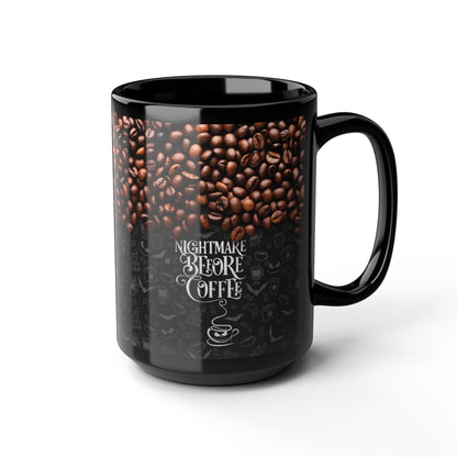 Nightmare Before Coffee - Beidseitig bedruckte schwarze Tasse (325ml/440ml)