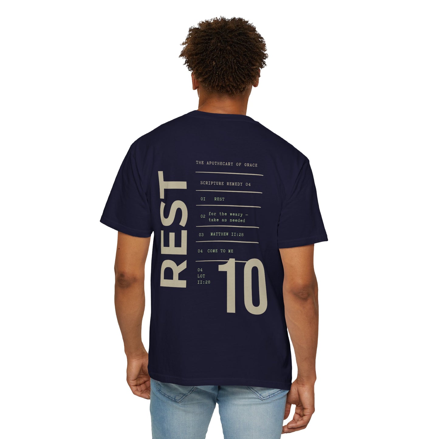 Rest - Personalized Number Scripture Unisex T-Shirt, Matthew 11:28 Bible Verse Tee, Christian Gift for Burnout, Modern Streetwear Faith