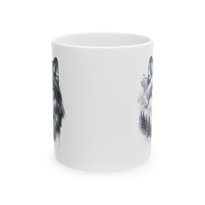 Monochromer Wolfswald – Weiße Tasse (325 ml/443 ml)