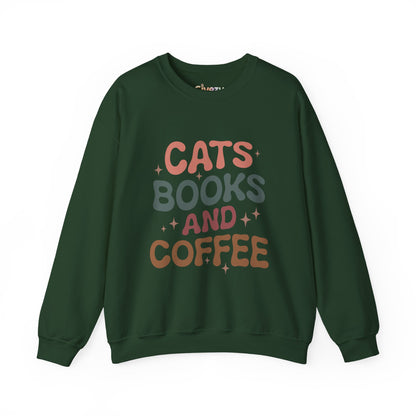 Katzen, Bücher und Kaffee Rundhals-Sweatshirt