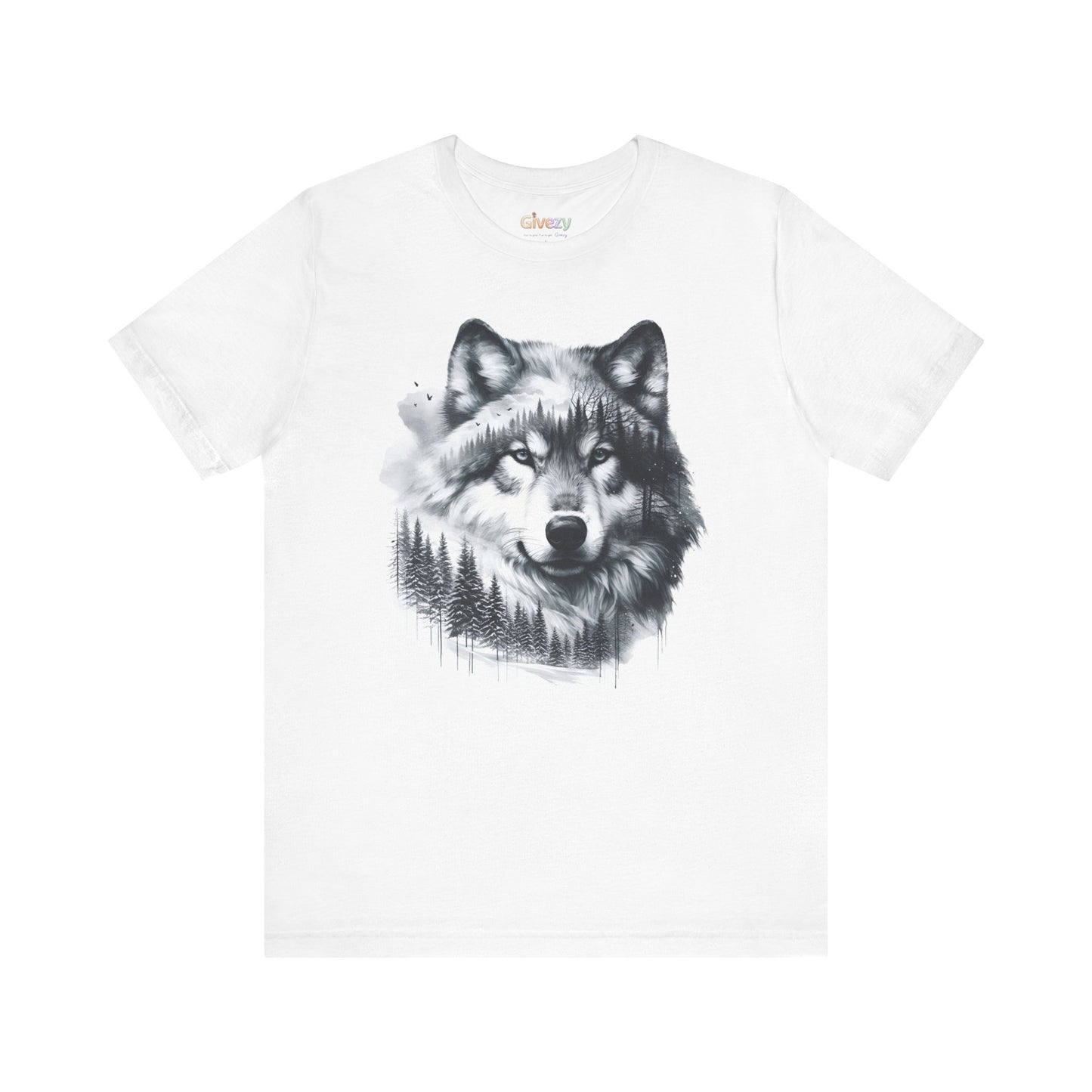 Monochromer Wolf Wald Unisex Grafik T-Shirt