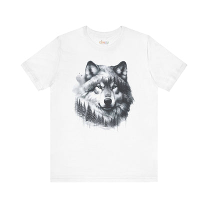 Monochromer Wolf Wald Unisex Grafik T-Shirt