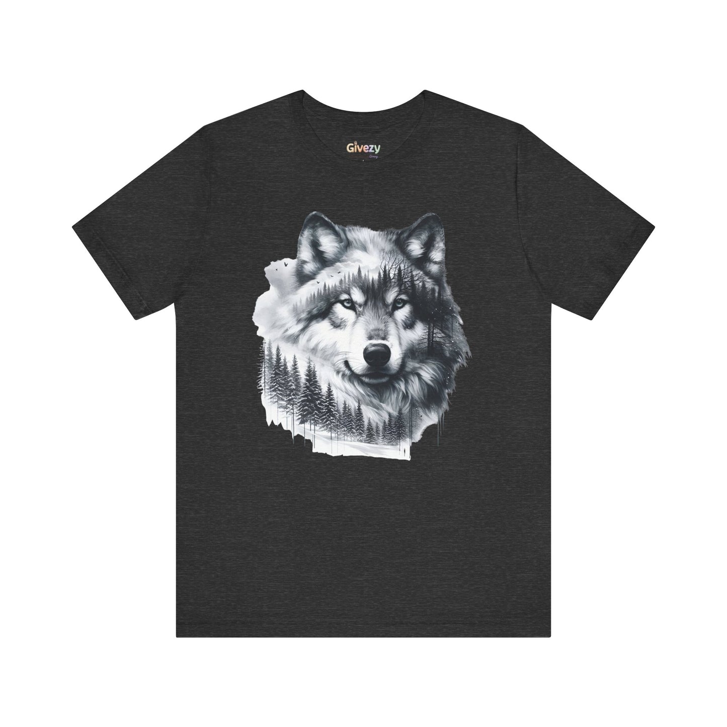 Monochromer Wolf Wald Unisex Grafik T-Shirt