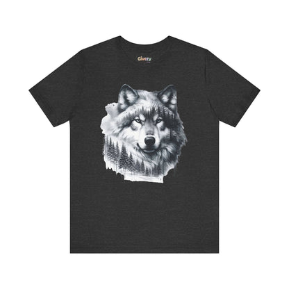 Monochromer Wolf Wald Unisex Grafik T-Shirt