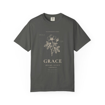 Grace - Vintage Botanical Scripture Unisex T-Shirt, 2 Corinthians 12:9 Bible Verse Tee, Christian Gift for Recovery, Editorial Faith Apparel