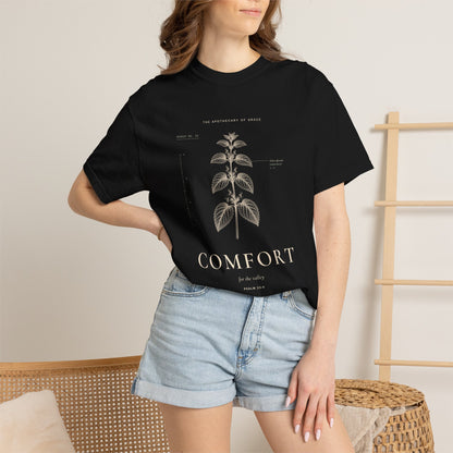 Comfort - Vintage Botanical Scripture Unisex T-Shirt, Psalm 23:4 Bible Verse Tee, Christian Gift for Grief, Editorial Faith Apparel
