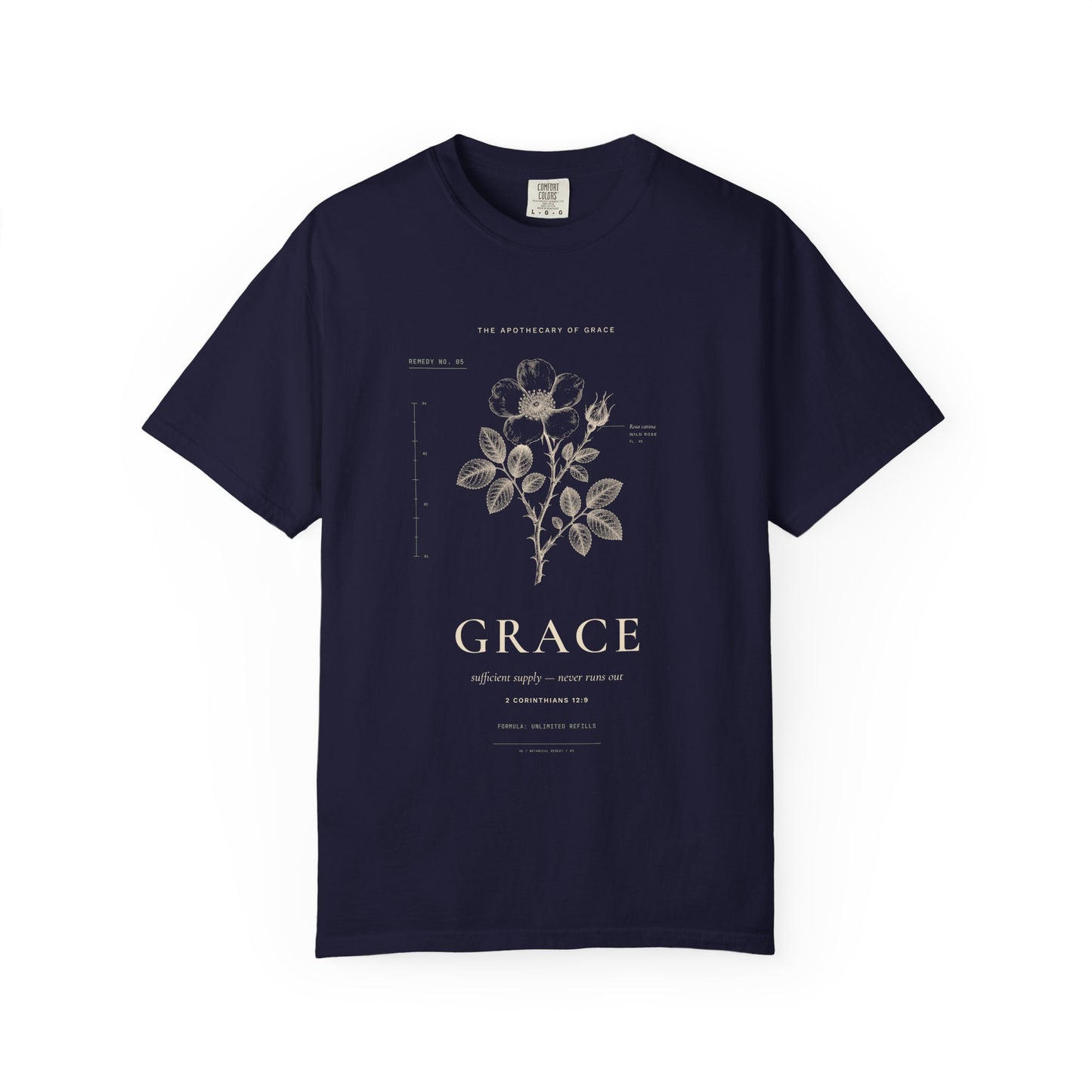 Grace - Vintage Botanical Scripture Unisex T-Shirt, 2 Corinthians 12:9 Bible Verse Tee, Christian Gift for Recovery, Editorial Faith Apparel