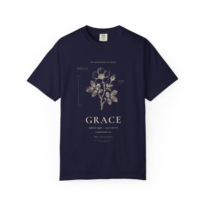 Grace - Vintage Botanical Scripture Unisex T-Shirt, 2 Corinthians 12:9 Bible Verse Tee, Christian Gift for Recovery, Editorial Faith Apparel