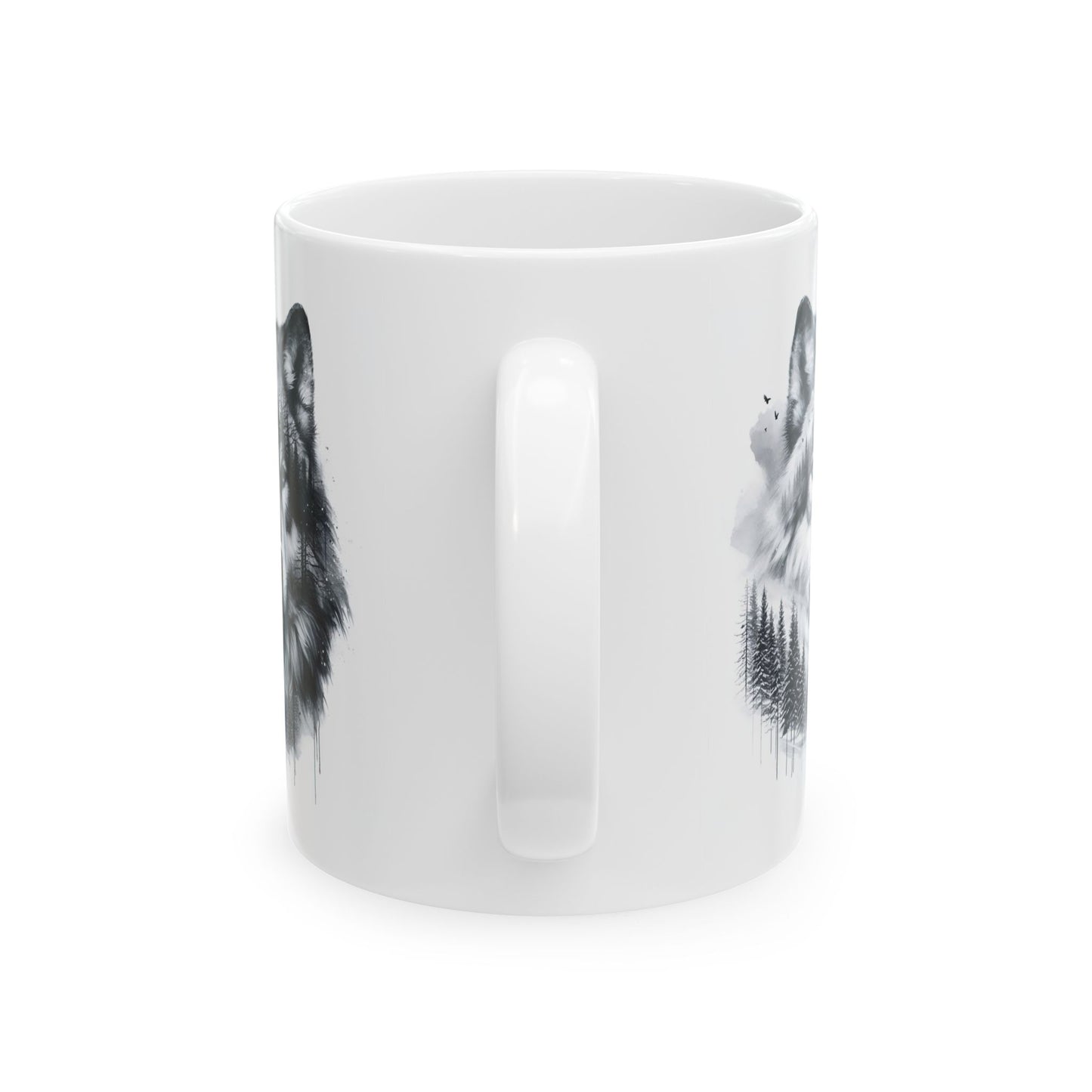 Monochromer Wolfswald – Weiße Tasse (325 ml/443 ml)