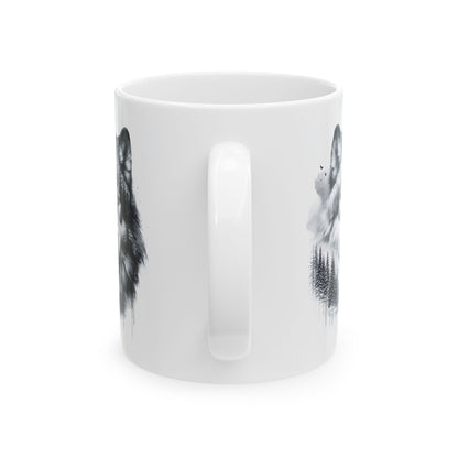 Monochromer Wolfswald – Weiße Tasse (325 ml/443 ml)