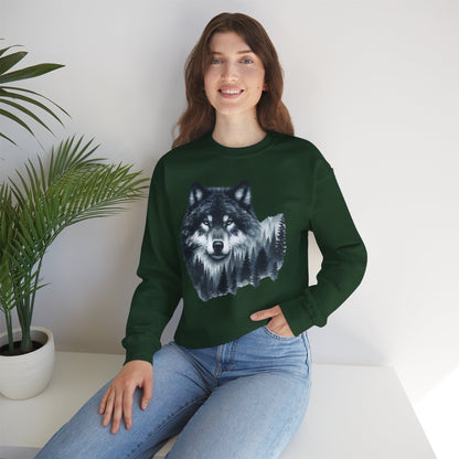 Mitternachtswolf Wald Unisex Rundhals-Sweatshirt