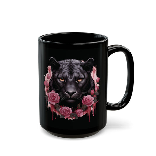 Panther Rose – Schwarze Tasse (325ml/444ml)