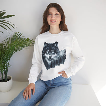 Mitternachtswolf Wald Unisex Rundhals-Sweatshirt
