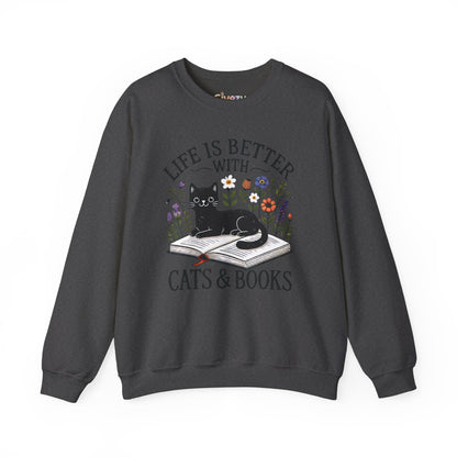 Life Is Better With Cats & Books Rundhals-Sweatshirt