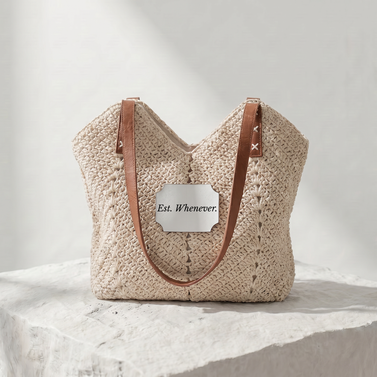 Strohtasche — „Gegr. Wann auch immer.“ Sommerstrandtasche
