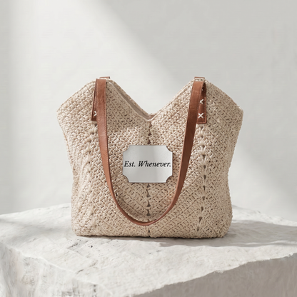 Strohtasche — „Gegr. Wann auch immer.“ Sommerstrandtasche