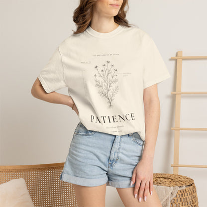 Patience - Vintage Botanical Scripture Unisex T-Shirt, Romans 12:12 Bible Verse Tee, Christian Gift for Waiting, Editorial Faith Apparel