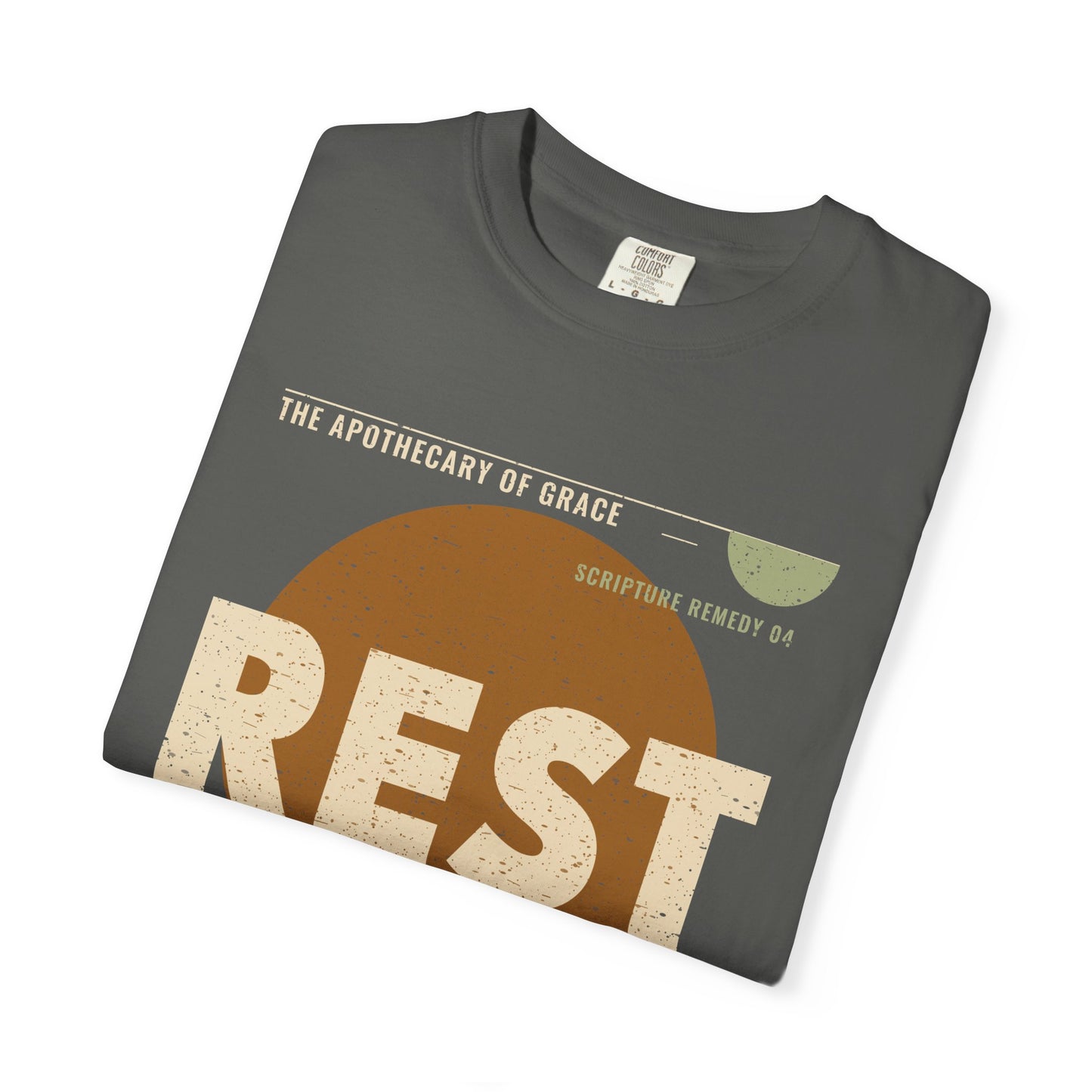 Rest - Retro Mid-Century Scripture Unisex T-Shirt, Matthew 11:28 Bible Verse Tee, Christian Gift for Burnout, Modern Graphic Faith Apparel