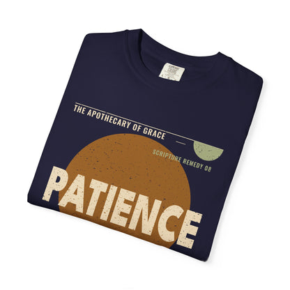 Patience - Retro Mid-Century Scripture Unisex T-Shirt, Romans 12:12 Bible Verse Tee, Christian Gift for Waiting, Modern Graphic Faith Apparel