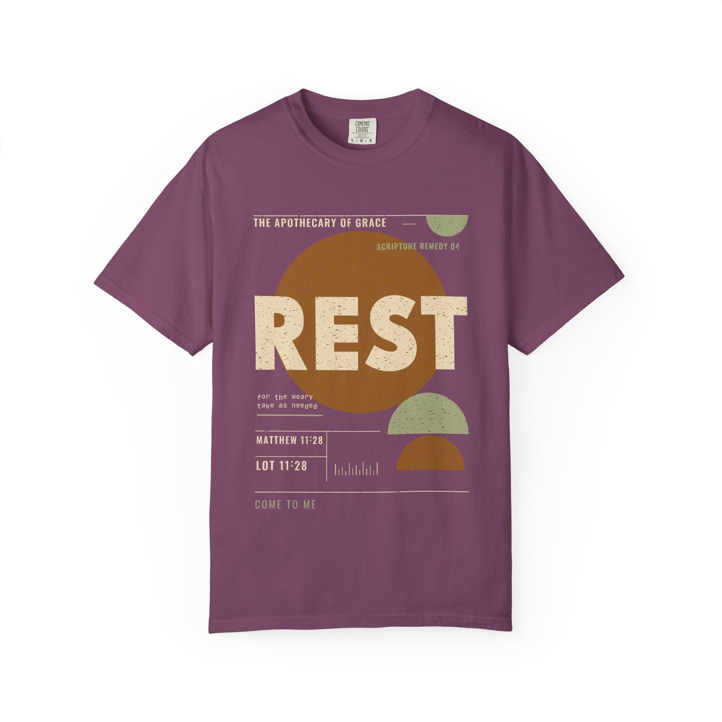 Rest - Retro Mid-Century Scripture Unisex T-Shirt, Matthew 11:28 Bible Verse Tee, Christian Gift for Burnout, Modern Graphic Faith Apparel