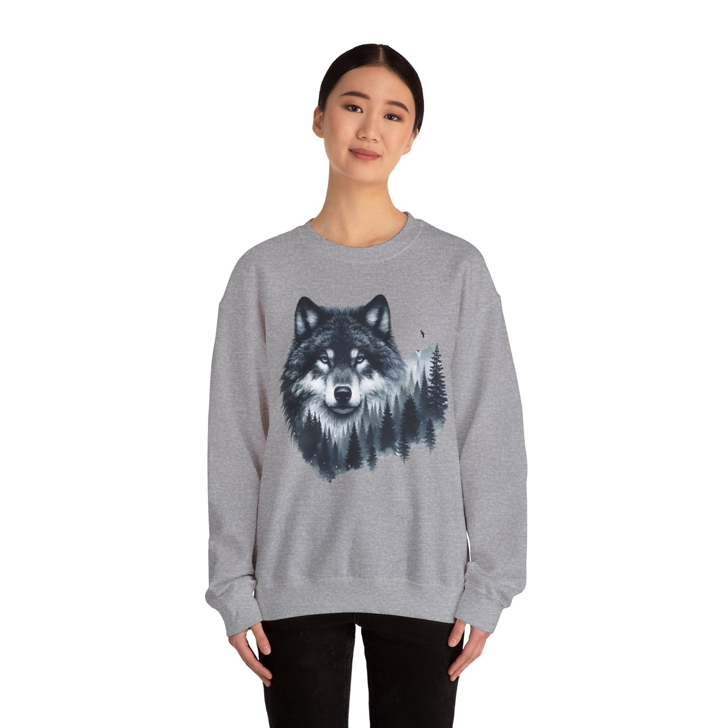 Mitternachtswolf Wald Unisex Rundhals-Sweatshirt