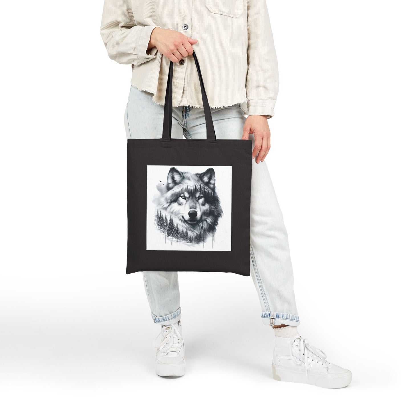 Monochromer Wildniswolf - Canvas Tragetasche (2 Farben)