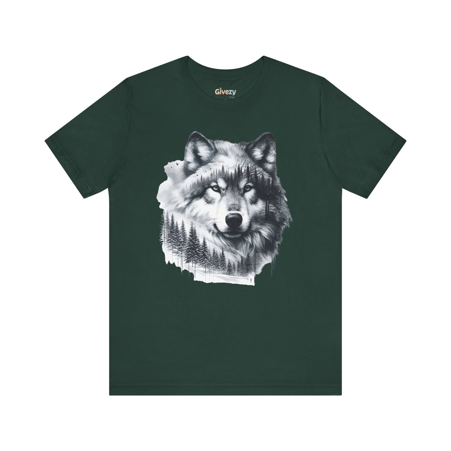 Monochromer Wolf Wald Unisex Grafik T-Shirt