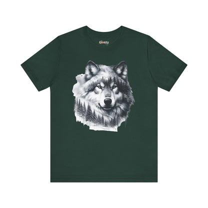 Monochromer Wolf Wald Unisex Grafik T-Shirt