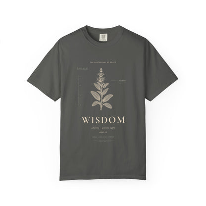 Wisdom - Vintage Botanical Scripture Unisex T-Shirt, James 1:5 Bible Verse Tee, Christian Gift for Graduation, Editorial Faith Apparel