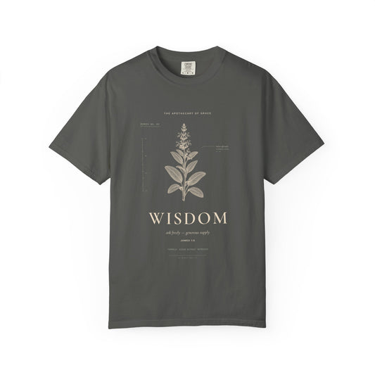 Wisdom - Vintage Botanical Scripture Unisex T-Shirt, James 1:5 Bible Verse Tee, Christian Gift for Graduation, Editorial Faith Apparel