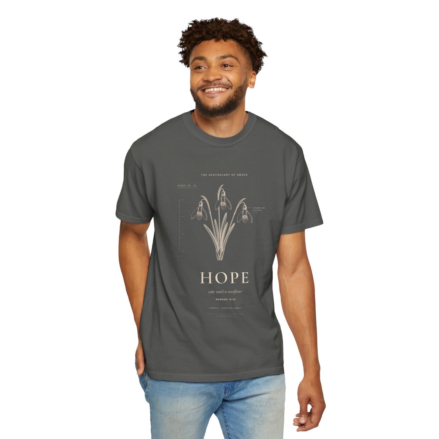 Hope - Vintage Botanical Scripture Unisex T-Shirt, Romans 15:13 Bible Verse Tee, Christian Gift for Long Waits, Editorial Faith Apparel