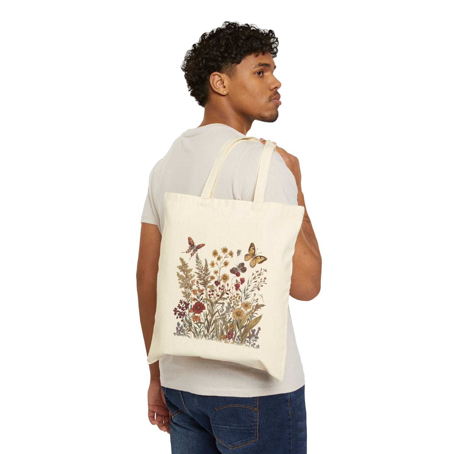 Wildblume & Schmetterling – Canvas-Einkaufstasche (2 Farben)